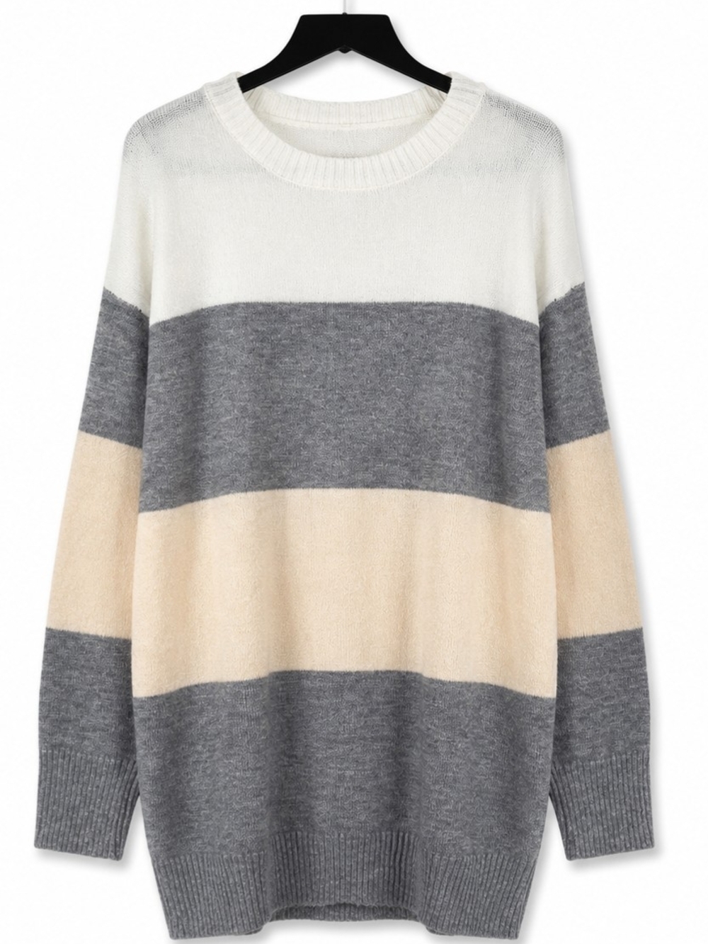 SHEIN XL Oversized Color Block Sweater Dress | White Gray Beige | Size XL |US 12